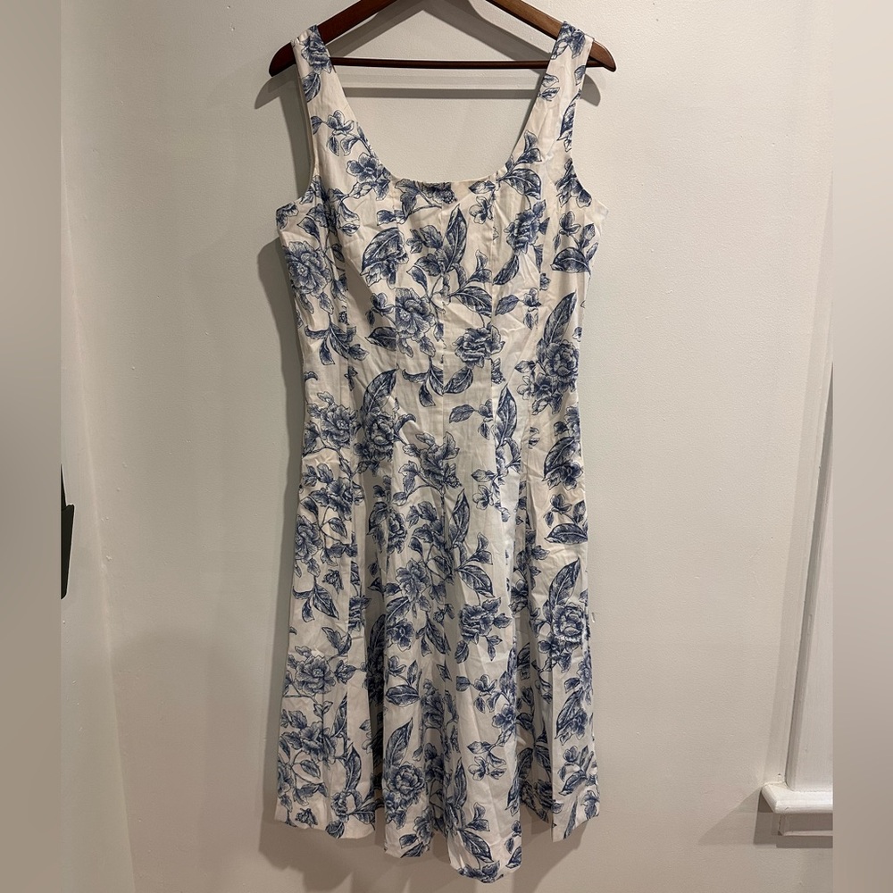 JOIE Blue & White Floral Linen Blend Boho‎ Summer Dress Size 10